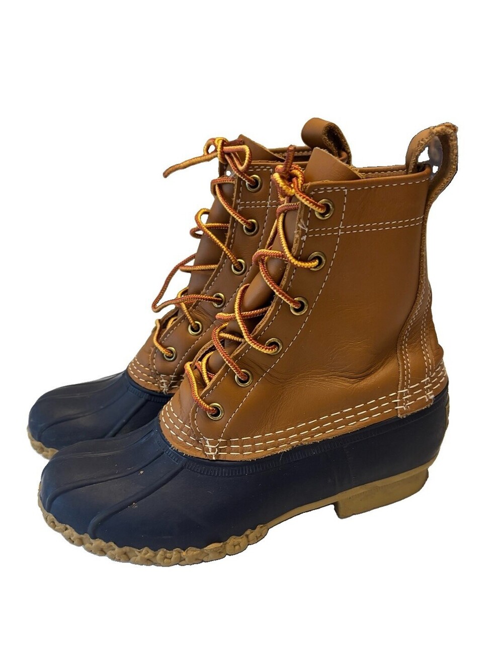 Women’s LL Bean Duck Boots BM (size 6) Brown Leather And Rubber Waterproof